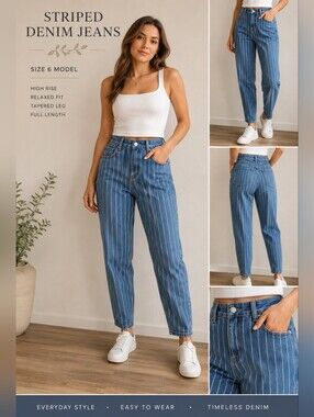 American Eagle Outfitters Blue Denim Pinstripe High-Rise Jeans Size 6
